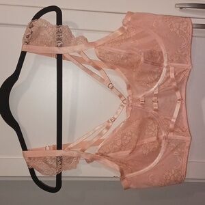 Strappy Lurex lace underwire bra light pink